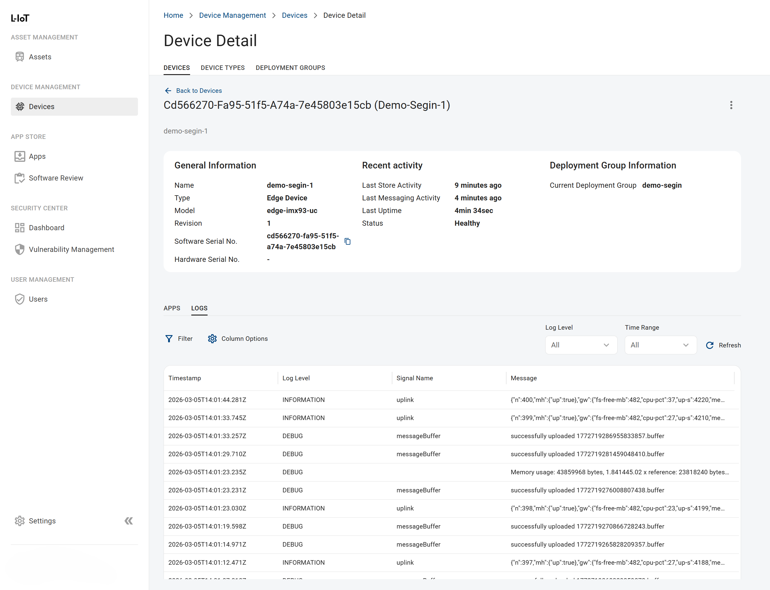 L-IoT DLM – Edge Device Detail & Monitoring